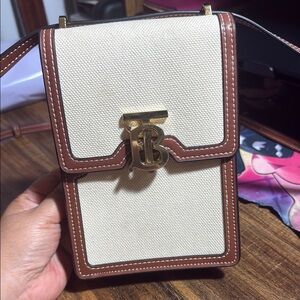 Burberry Tan and Cream Crossbody Bag with Flap Closure